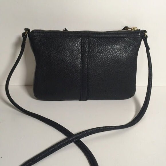 Fossil Double Zip Front Black Leather Crossbody - Picture 2 of 6